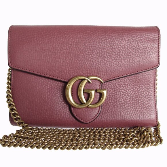GUCCI Red Leather GG Marmont Shoulder Bag - Picture 1 of 5